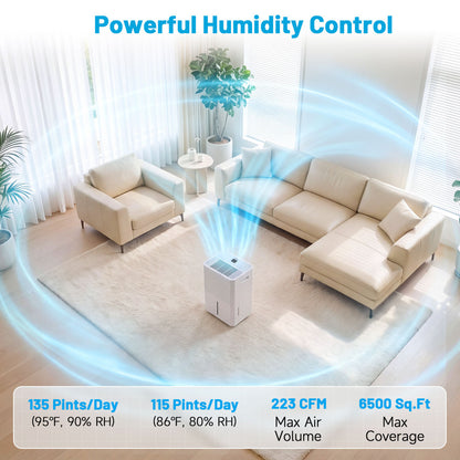 Dehumidifier 135 Pint with Drain Hose for 6500 Sq.Ft