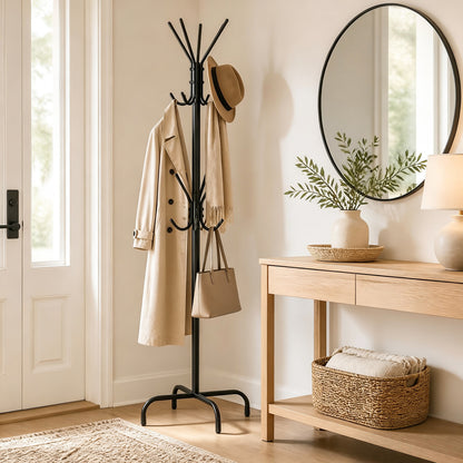 Freestanding Metal Coat Rack with 16 Hooks and 4 Legs