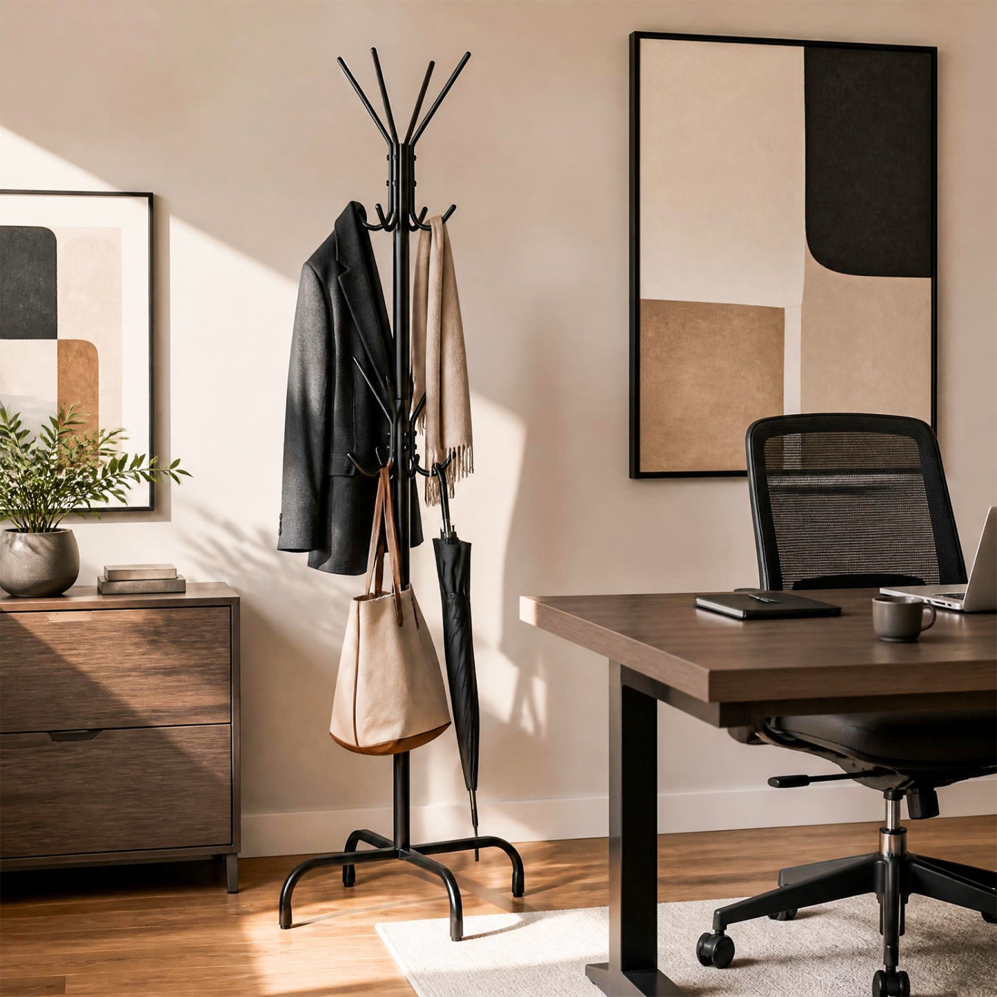 Freestanding Metal Coat Rack with 16 Hooks and 4 Legs