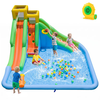 Inflatable Water Slide with Double Slides and 680W Blower