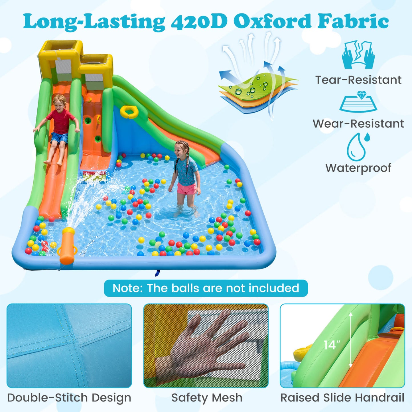 Inflatable Water Slide with Double Slides and 680W Blower