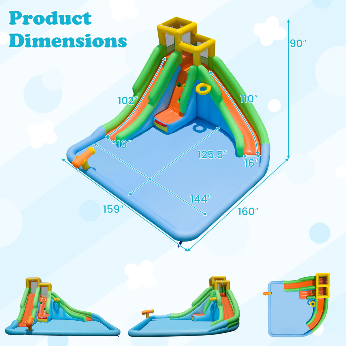 Inflatable Water Slide with Double Slides and 680W Blower