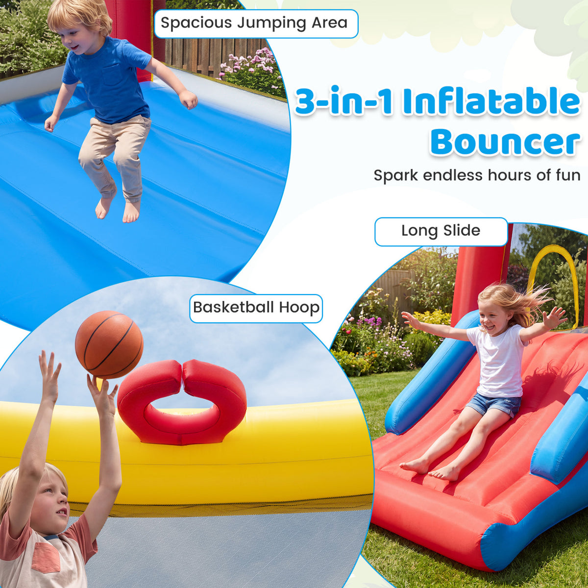 Inflatable Bounce House for Toddlers with Slide & Basketball