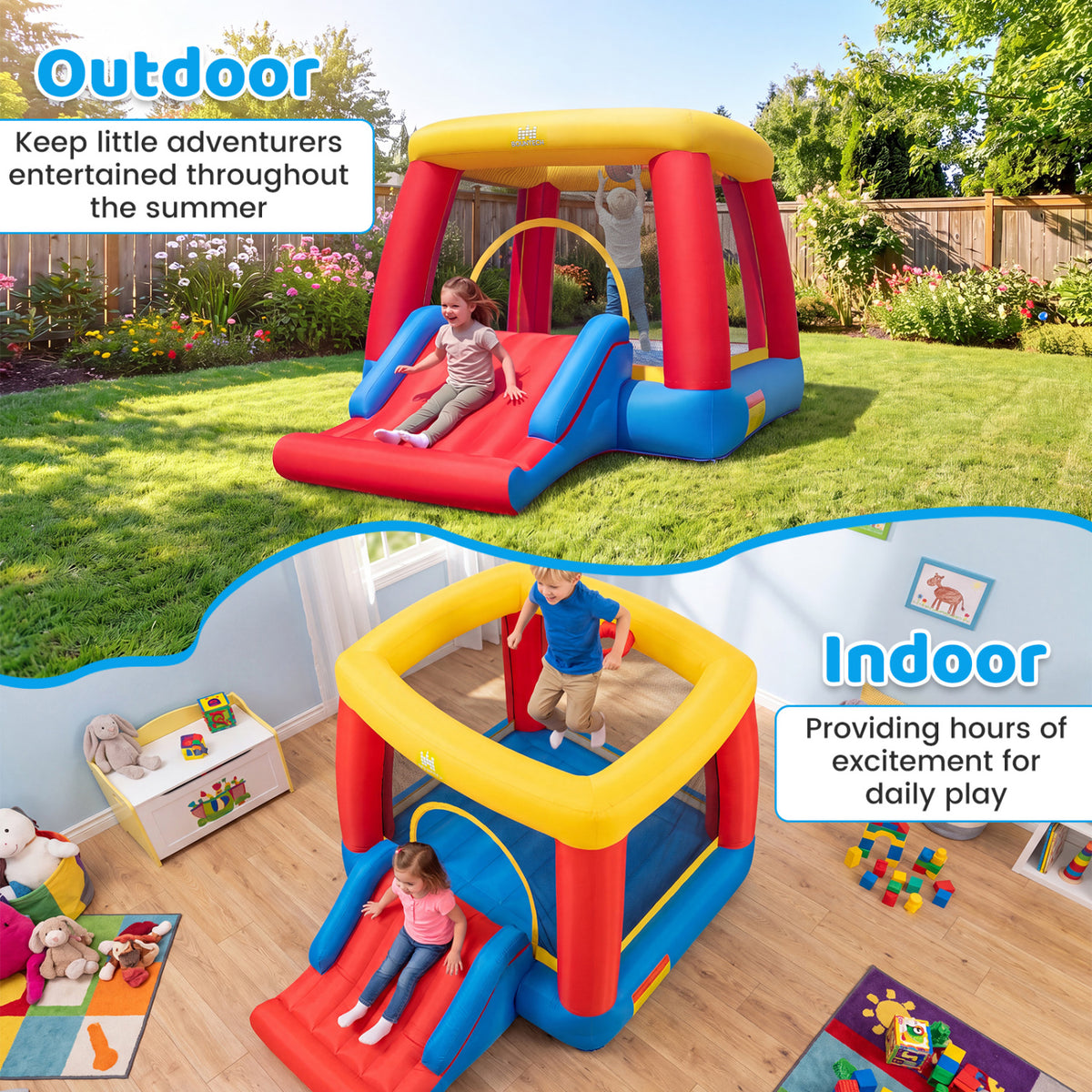 Inflatable Bounce House for Toddlers with Slide & Basketball