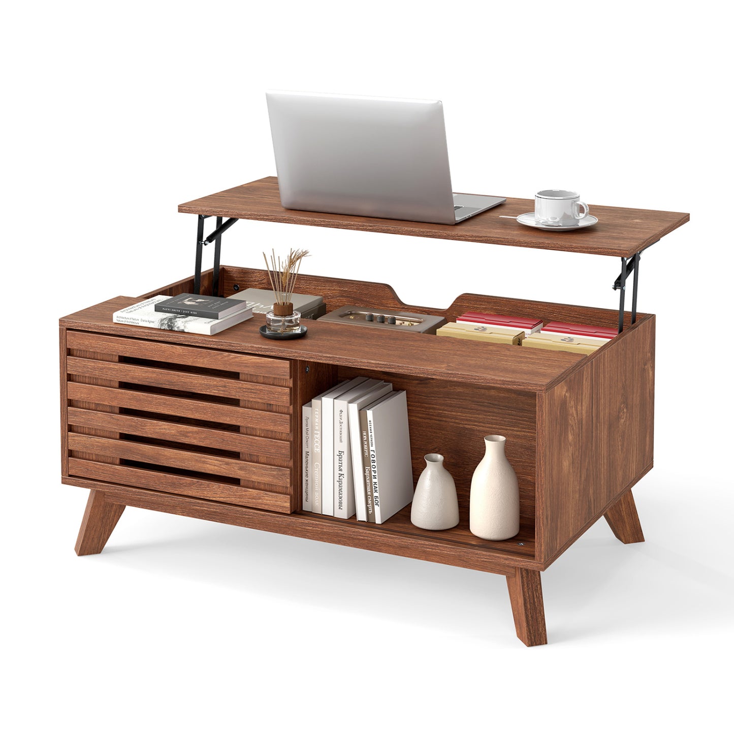 Lift Top Coffee Table with Hidden Storage and Sliding Door