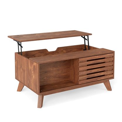 Lift Top Coffee Table with Hidden Storage and Sliding Door