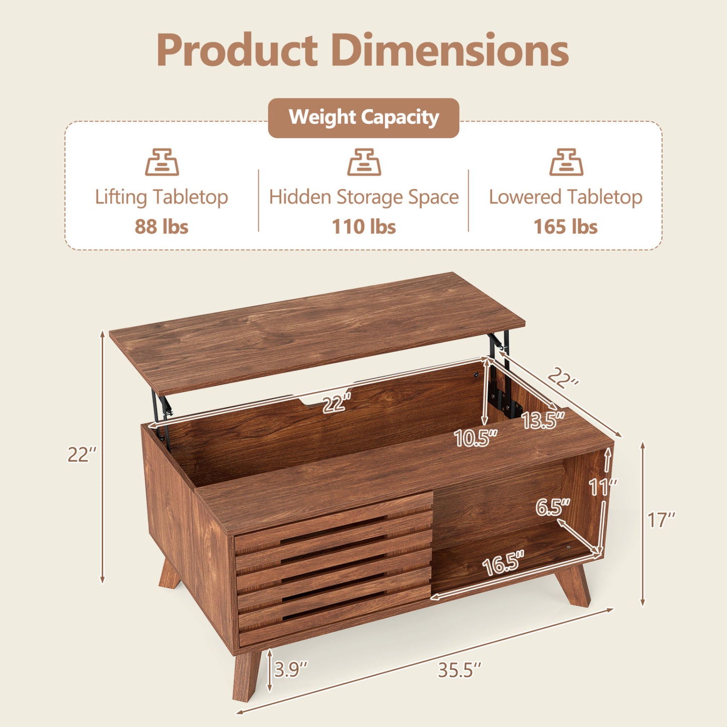 Lift Top Coffee Table with Hidden Storage and Sliding Door
