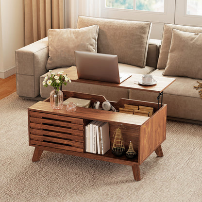 Lift Top Coffee Table with Hidden Storage and Sliding Door