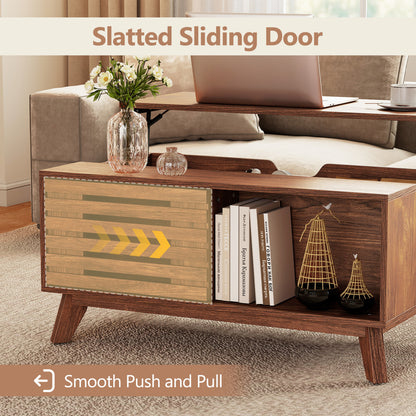 Lift Top Coffee Table with Hidden Storage and Sliding Door