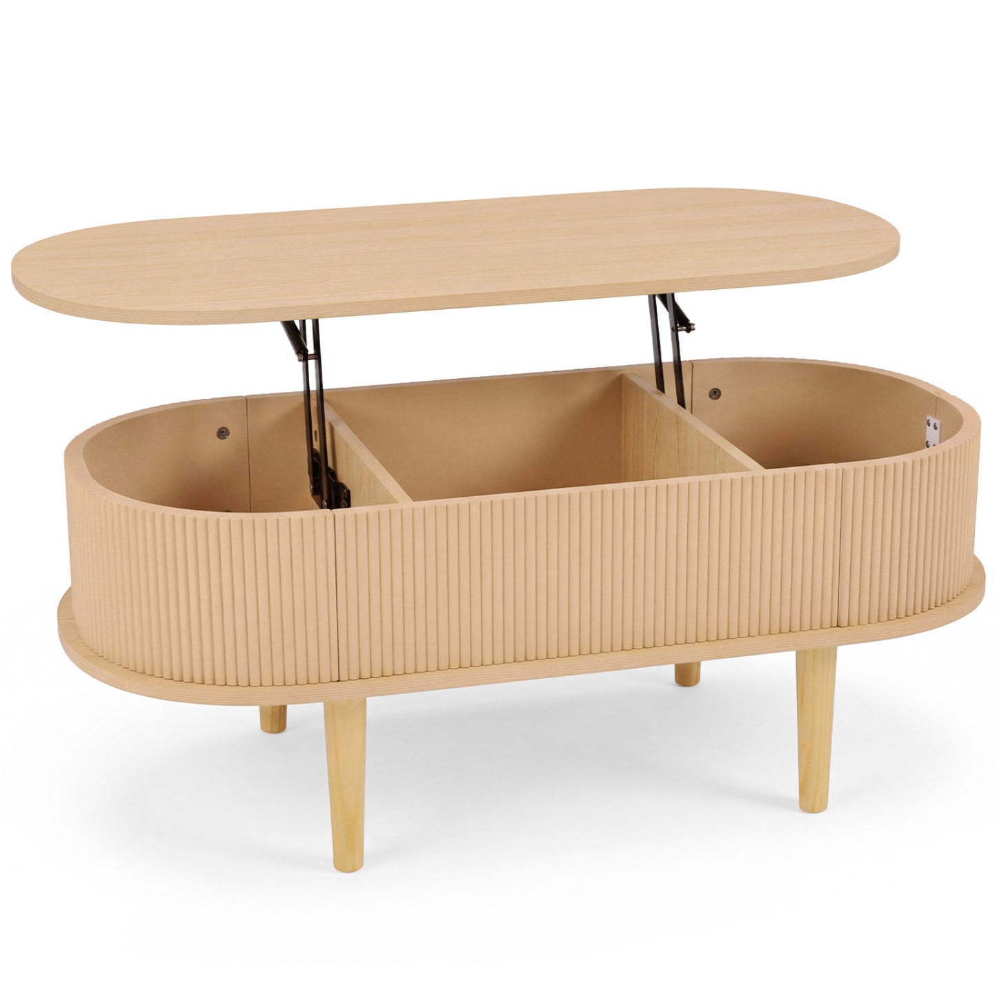 Oval Lift Top Coffee Table with Storage 43.5" Fluted Design