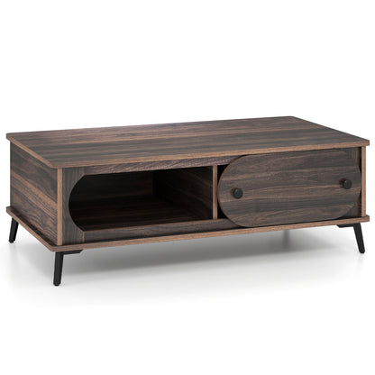 Coffee Table with Sliding Door and 2 Compartments - Walnut