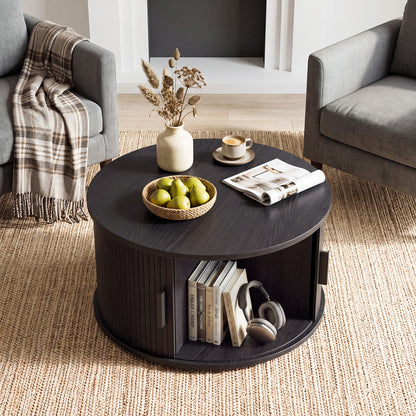 Round Coffee Table with Sliding Tambour Door Storage