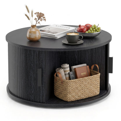 Round Coffee Table with Sliding Tambour Door Storage