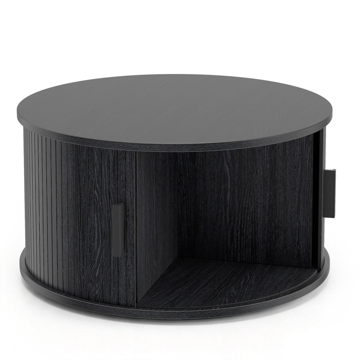 Round Coffee Table with Sliding Tambour Door Storage