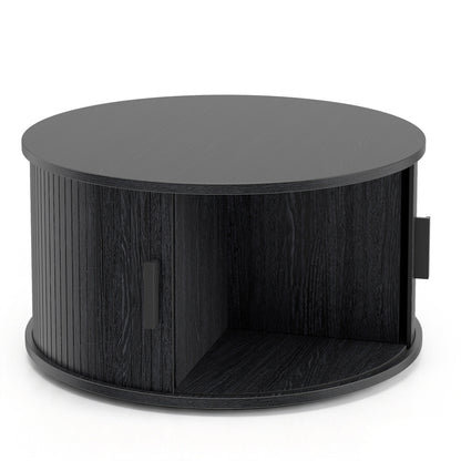 Round Coffee Table with Sliding Tambour Door Storage