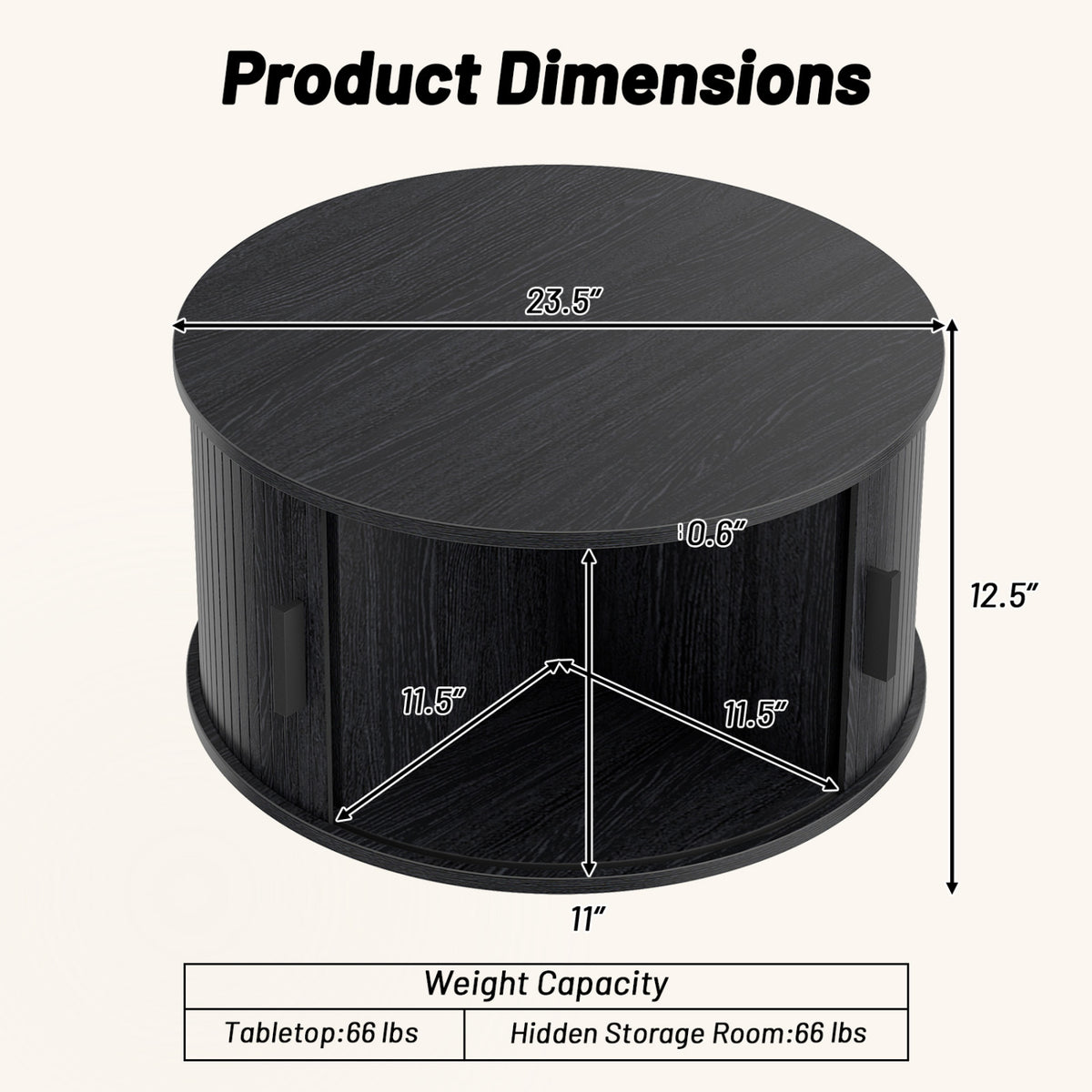 Round Coffee Table with Sliding Tambour Door Storage