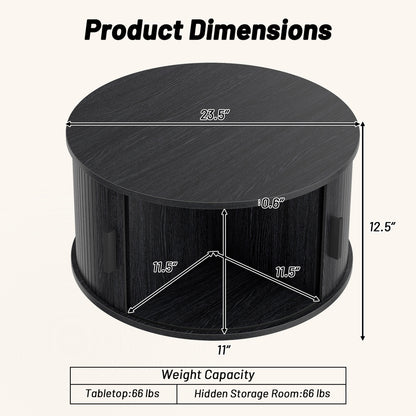 Round Coffee Table with Sliding Tambour Door Storage