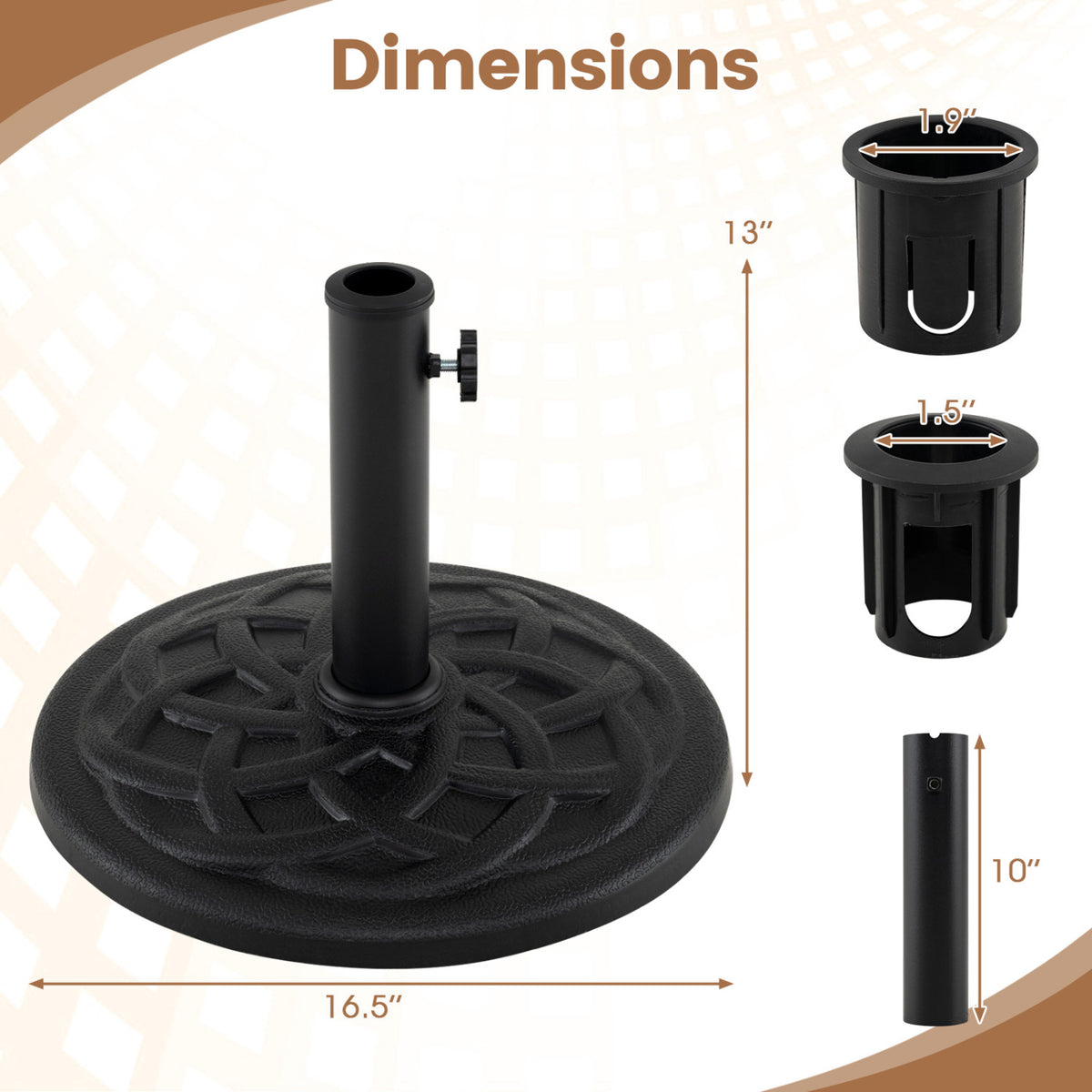 Patio Umbrella Base 20 lbs Round with Dual Pole Adapters