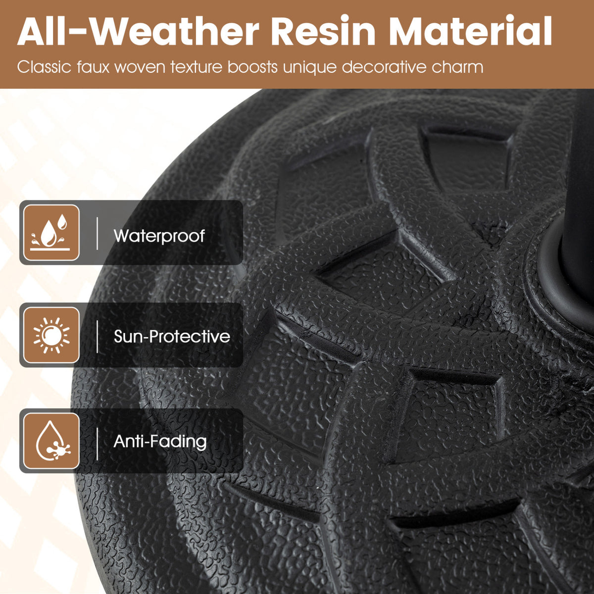 Patio Umbrella Base 20 lbs Round with Dual Pole Adapters