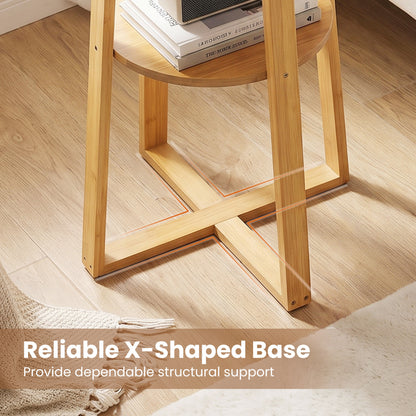 2-Tier End Tables Set of 2 with Lower Shelf X-shaped Base and Anti-Slip Foot Pads-White + Natural