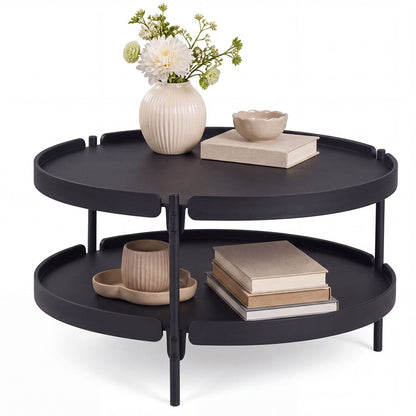 2-Tier Plastic Coffee Round Coffee Table for Living Room