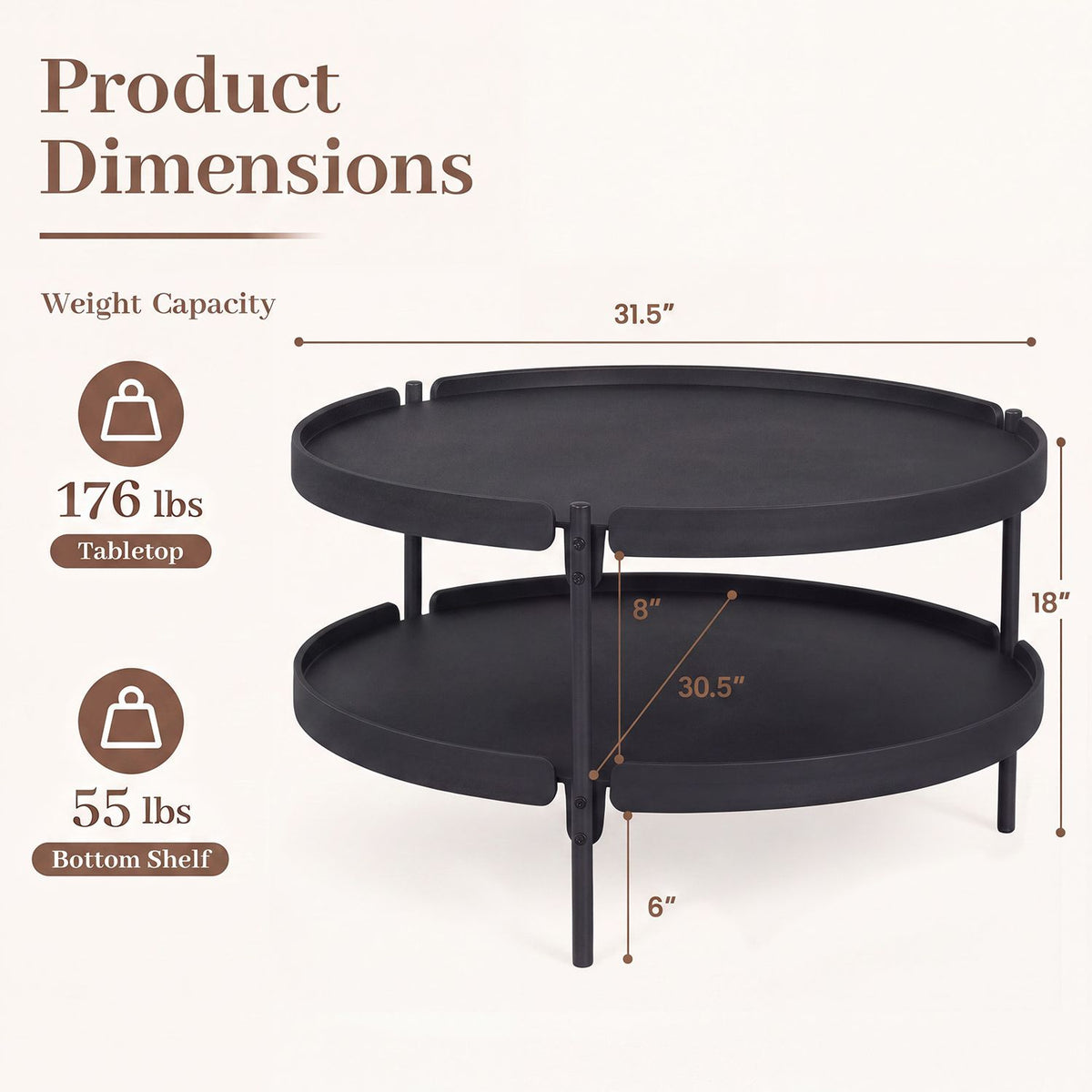 2-Tier Plastic Coffee Round Coffee Table for Living Room
