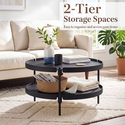 2-Tier Plastic Coffee Round Coffee Table for Living Room