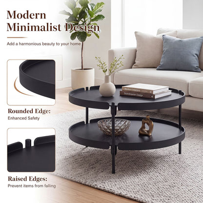 2-Tier Plastic Coffee Round Coffee Table for Living Room