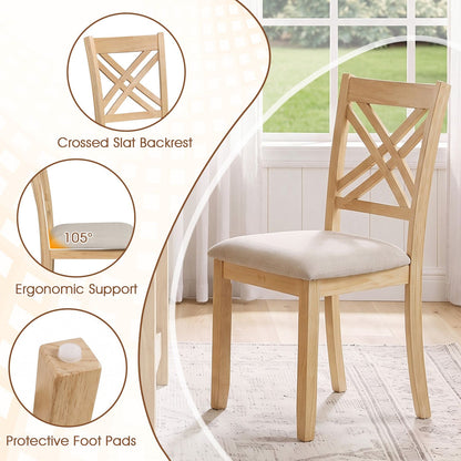 Wooden Dining Chairs Set of 2 with Fabric Padded Seat and Solid Rubber Wood for Kitchen