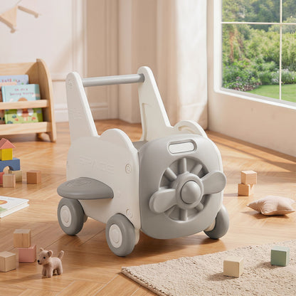 3-in-1 Baby Airplane Shape Toddler Toy Box with Wheels and Tip-up Seat