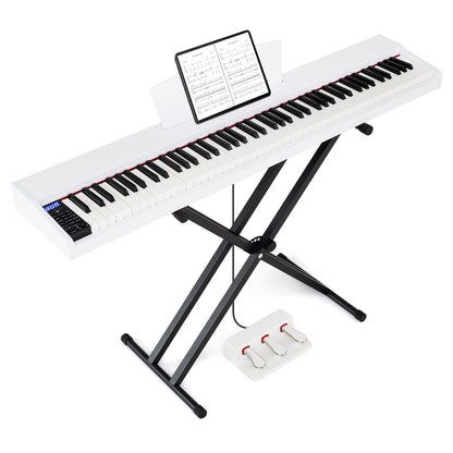 88-Key Portable Digital Piano Keyboard with Stand and Full-Size Semi-Weighted Keys-Black + White