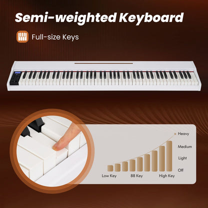 88-Key Portable Digital Piano Keyboard with Stand and Full-Size Semi-Weighted Keys-Black + White