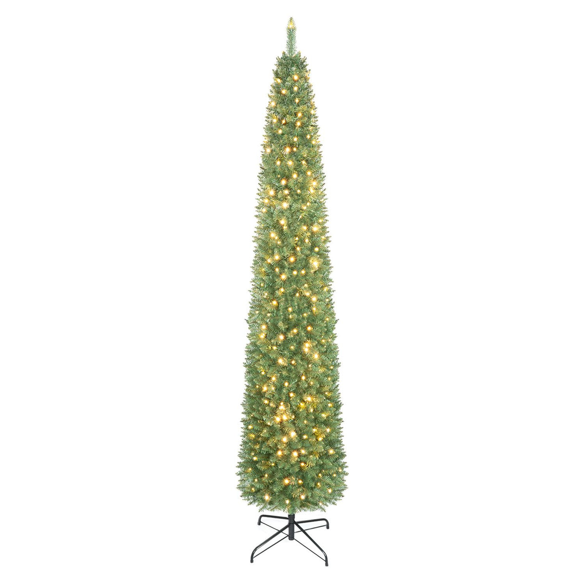 9 Feet Pre-lit Pencil Artificial Christmas Tree with 1032 Full Branch Tips