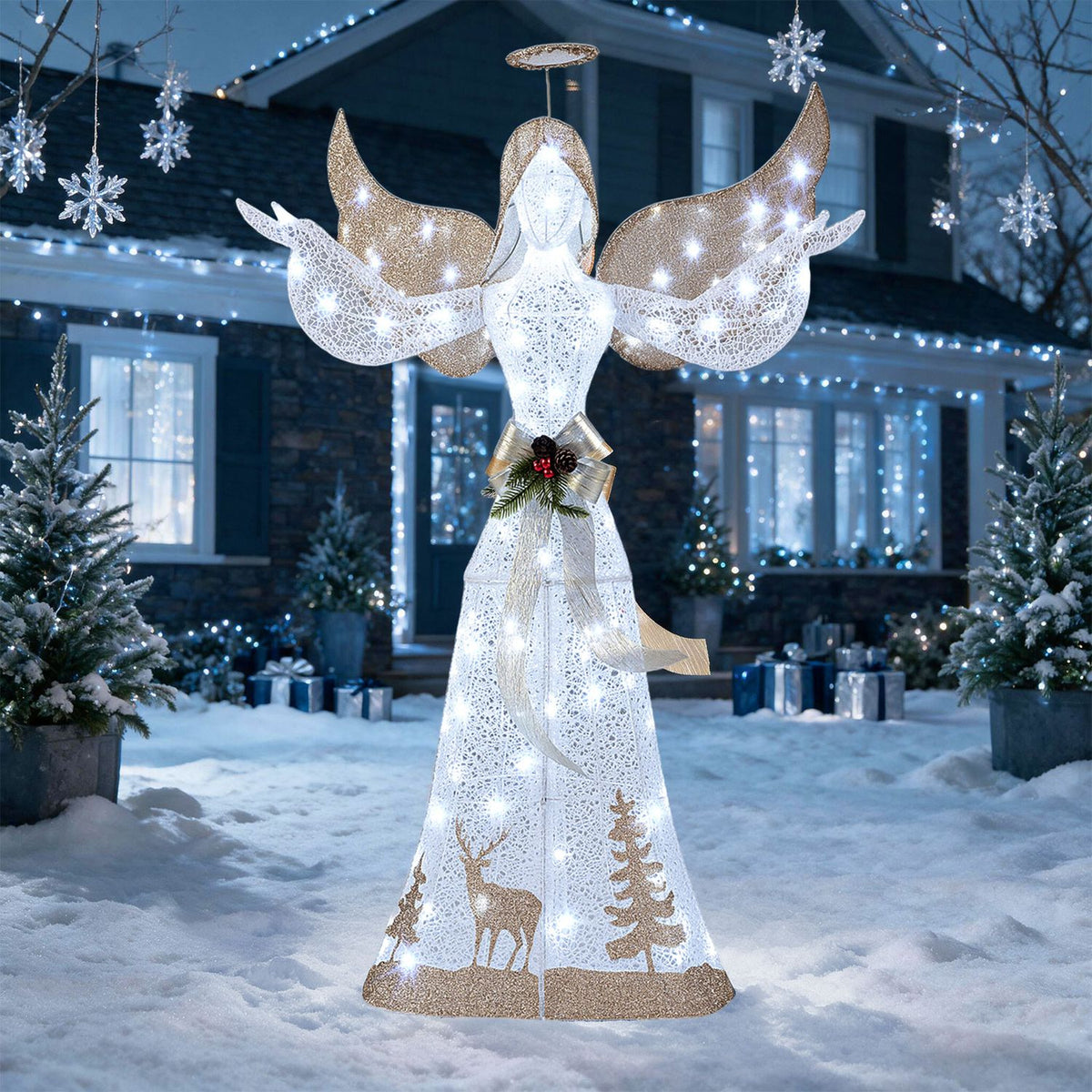 5 Feet Pre-lit 3D Glittered Christmas Angel with 100 Cold White Lights