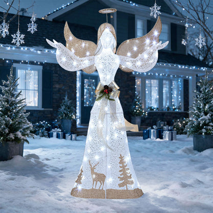 5 Feet Pre-lit 3D Glittered Christmas Angel with 100 Cold White Lights