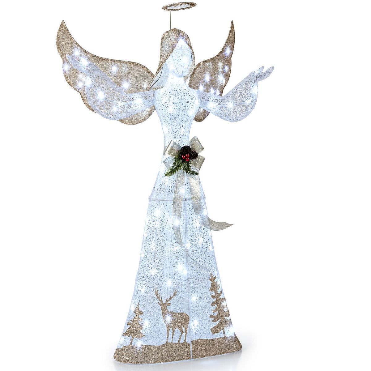 5 Feet Pre-lit 3D Glittered Christmas Angel with 100 Cold White Lights