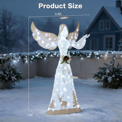 5 Feet Pre-lit 3D Glittered Christmas Angel with 100 Cold White Lights