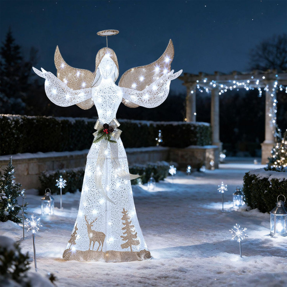 5 Feet Pre-lit 3D Glittered Christmas Angel with 100 Cold White Lights