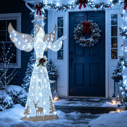 5 Feet Pre-lit 3D Glittered Christmas Angel with 100 Cold White Lights