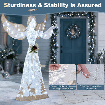5 Feet Pre-lit 3D Glittered Christmas Angel with 100 Cold White Lights