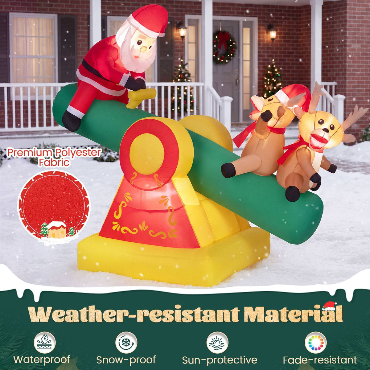 5.5 FT Inflatable Christmas Teeter Totter Outdoor Decoration with Built-in LED Lights for Garden Yard
