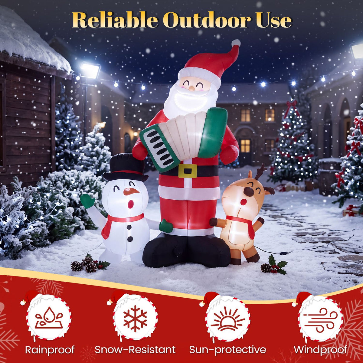 3-Pack 8 FT Inflatable Christmas Decorations with Snowman Reindeer and Built-in Music for Lawn Yard