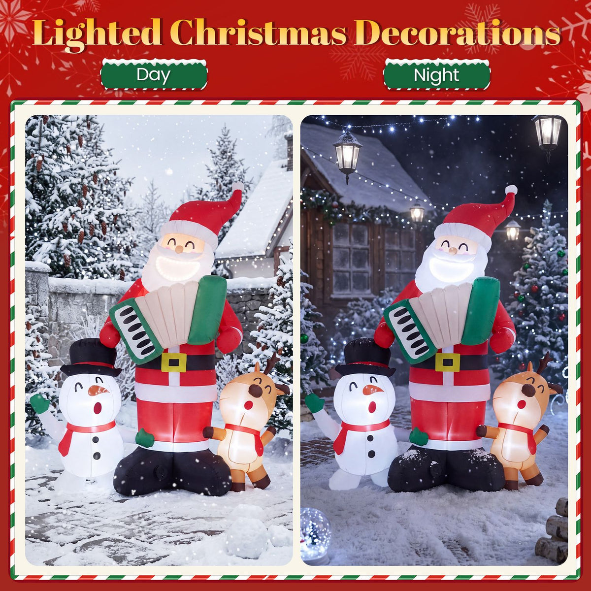 3-Pack 8 FT Inflatable Christmas Decorations with Snowman Reindeer and Built-in Music for Lawn Yard
