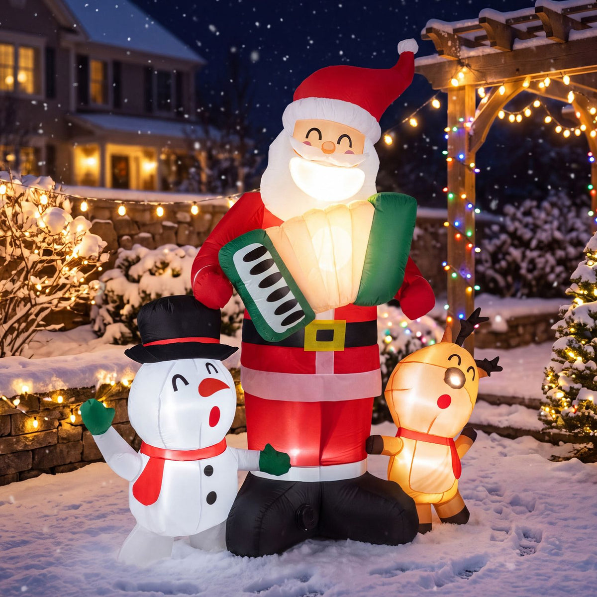 3-Pack 8 FT Inflatable Christmas Decorations with Snowman Reindeer and Built-in Music for Lawn Yard