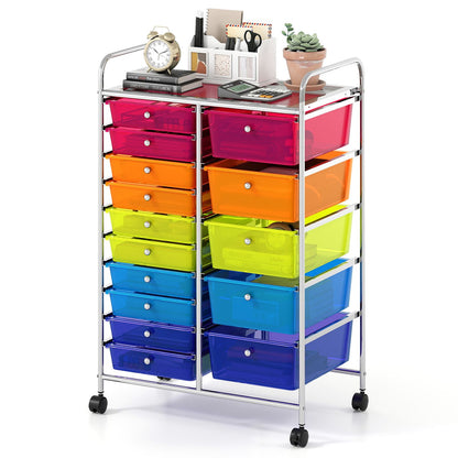 Rolling Storage Cart 15-Drawer Trolley with Chrome Plated Metal Frame