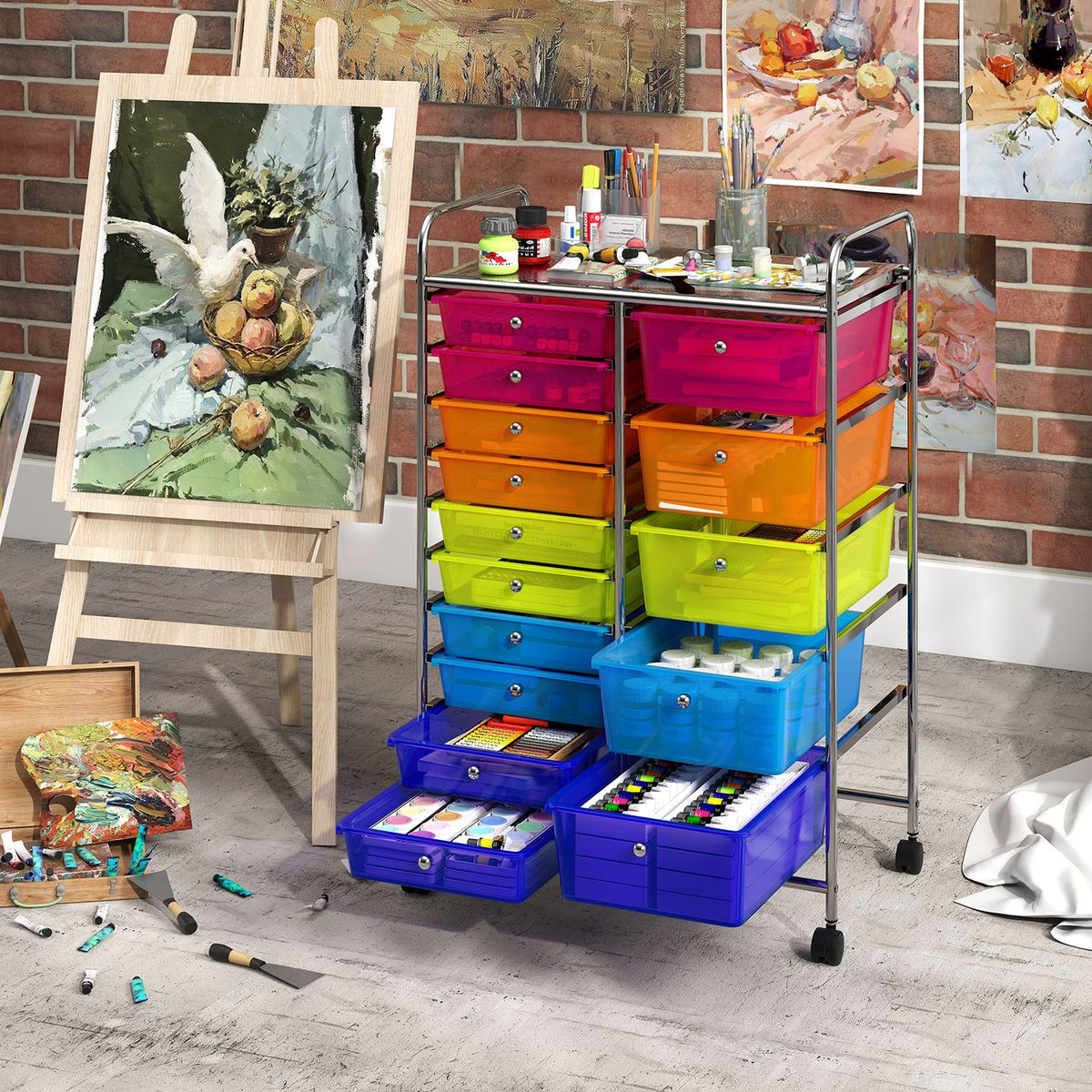 Rolling Storage Cart 15-Drawer Trolley with Chrome Plated Metal Frame