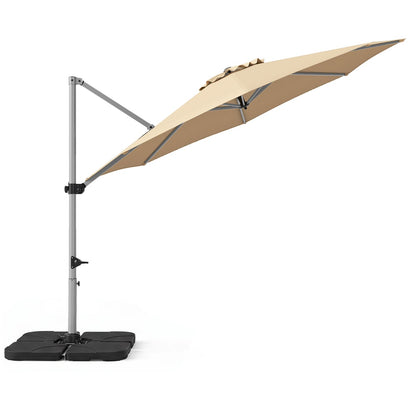 Outdoor Offset Umbrella Set with 11 FT Cantilever Patio Umbrella and Heavy-Duty 4-Piece Base