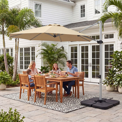 Outdoor Offset Umbrella Set with 11 FT Cantilever Patio Umbrella and Heavy-Duty 4-Piece Base