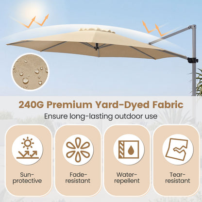 Outdoor Offset Umbrella Set with 11 FT Cantilever Patio Umbrella and Heavy-Duty 4-Piece Base