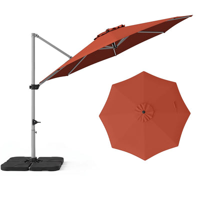 Outdoor Offset Umbrella Set with 11 FT Cantilever Patio Umbrella and Heavy-Duty 4-Piece Base